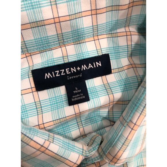 Mizzen + Main Men’s Long Sleeve Button Down Shirt Size L Blue White And Orange - Picture 9 of 13